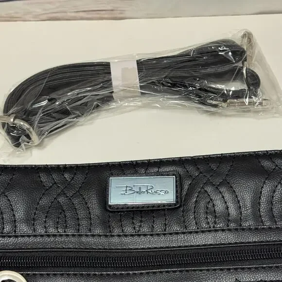 Bella Russo Quilted Crossbody Purse Black Silver Heart Tassel Hand Bag Zipper - Picture 5 of 8